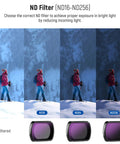 Pro Creator ND Filter Kit With CPL For Pocket 3, Pocket 4, And Osmo Pocket Xtra Muse - ND16 ND64 ND256 filter effect comparison