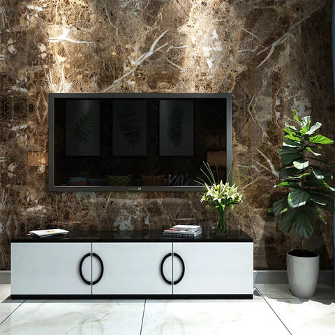Peel And Stick Brown Marble Contact Paper For Countertops And Shelves displayed on wall, waterproof and oil proof thick vinyl.