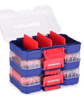 Three Piece Small Parts Organizer Set With Portable Stackable Hardware Storage Case Removable Dividers And Clear Lid