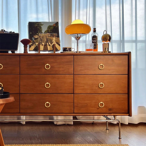 Wooden dresser with 12 Pieces Solid Brass Ring Pull Handles For Dresser Cabinets Wardrobe Doors And Bedroom Furniture Hardware