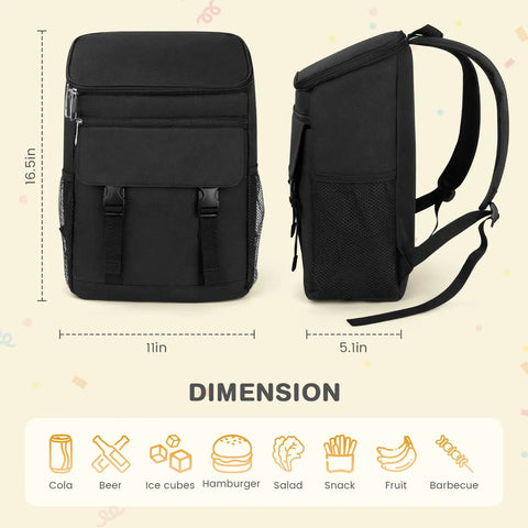 Dimensions of Insulated Leak Proof Cooler Backpack For All Day Munchies And Drinks Keep Food Cold Or Hot For 8 To 20 Hours