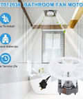 Bathroom Vent Exhaust Fan Motor Replacement Kit 50 CFM fits 659 662 663 668 678 688, 120V, motor shown in bathroom setting.