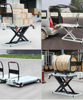 Ready To Roll Heavy Duty Foldable Hydraulic Lift Table, One Touch Electric Scissor Platform, 660 Pound Capacity with packages.