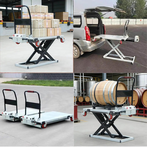 Ready To Roll Heavy Duty Foldable Hydraulic Lift Table, One Touch Electric Scissor Platform, 660 Pound Capacity with packages.