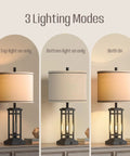 Set Of 2 Dope Farmhouse Table Lamps With USB Ports And Charge Jacks, 27.5 Inch Tall Bedside Lights, showing 3 lighting modes