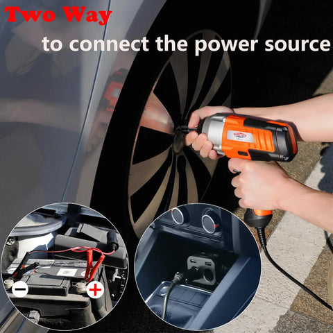 12V Corded Impact Wrench Kit with Half Inch Drive Sockets Carry Case LED Light Bubble Level Long Power Cord 400 Nm Torque