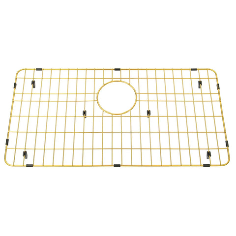 Heavy Duty 26 Inch By 14 Inch Stainless Steel Kitchen Sink Grid Protector With Rear Drain For Single Bowl Golden Finish shown flat