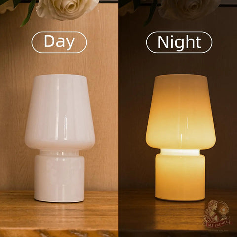 Cordless Battery Operated LED Table Lamp With Opal Cream Glass Shade Perfect For Power Outages Day and Night