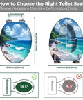 Elongated Toilet Seat Cover Quiet Close Easy Clean for Home with size measurement guide for installation options.
