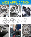 327 Piece Stainless Steel E Clip Circlip Kit Retaining Ring Set With 24 Sizes for auto projects and DIY repairs, shown in use.