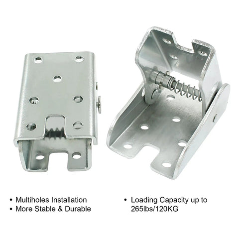 Hella Sturdy Folding Table Leg Brackets Self Locking Heavy Duty Hinge Set Zinc plated steel brackets with spring, supports 265 lbs.