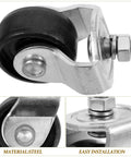 Close-up of steel casters from 2 Piece Front Wheels Swivel Trailer Jack Replacement For Heavy Duty Steel Car Jack Accessories With 2 Ton Load Capacity Ideal For Material Handling And Towing In Garages And Construction Sites.
