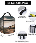 Insulated Lunch Bag With Detachable Handle For Women And Men, Leakproof Cooler Tote, Reusable Lunch Box, Desert Train Vibe, features display