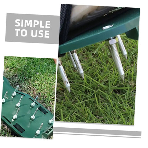 40 Pcs Metal Aerator Shoes Spikes For Lawn And Grass Heavy Duty Turf Aerator Stakes in use on green grass surface
