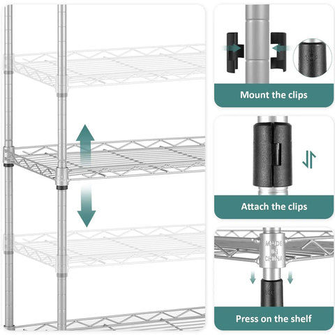 6 Tier Wire Shelving Unit With Caster Wheels And Stainless Side Hooks Adjustable Free Standing Storage Rack assembly process