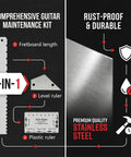 All In One Guitar Maintenance Kit With Fret Press And Fret Leveling Tools, 3 Piece Luthier Set overview, stainless steel material.