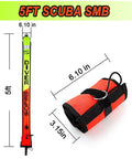 5ft Surface Marker Buoy For Diver Safety High Visibility Open Bottom SMB With Oral Inflator And Reflective Strip shown unrolled