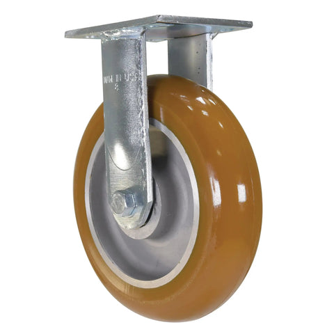 Top Tier Kingpinless Rigid Caster Featuring An Eight Inch Caster Wheel And Two Inch Stem Rated For A Beastly One Thousand Five Hundred Pound Payload To Keep Your Shop Cart Rolling Dead Nuts Straight With Zero Play For Real - close-up of caster wheel.