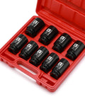 1/2 Inch Drive Deep Impact Socket Set, 9 Piece Metric Range 29mm Through 38mm, 6 Point Axle Nut Sockets, in red case