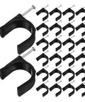 100 Pack 25Mm Half Clamp Fixtures With Steel Nails for Cable Management, durable black plastic, heavy-duty pipe clamps in workshop use.