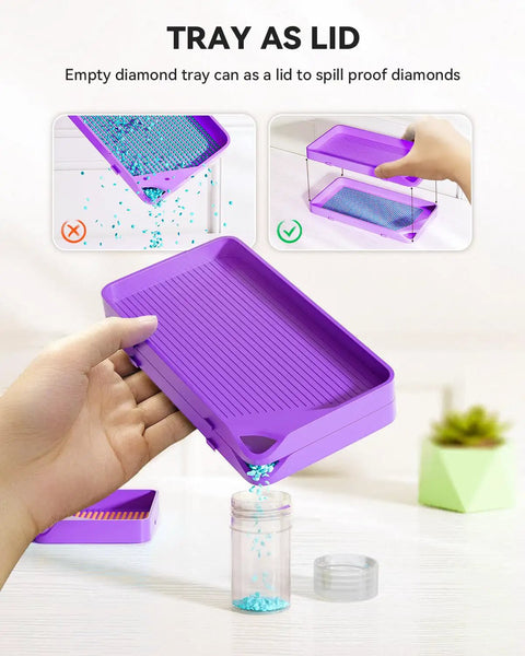30 Piece Stackable Tray Set For Diamond Art Kits With Interlocking Trays And Tools For Adults Purple Color, Space Saving Storage.
