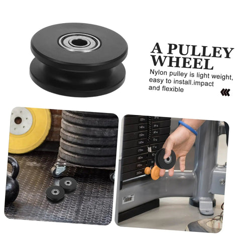 Two Pack Fixed Pulley Roller For Gym Cable Systems Quiet Nylon Wheel Replacement For Home Gym And Hospital Fitness Equipment With Dual Bearing Silent Operation Pro Grade, black nylon wheel