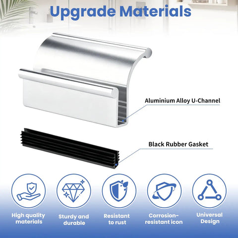 Sleek Chrome Shower Door Pull Handle For Frameless Sliding Glass Panels Featuring A Heavy Duty Grip Design And Nailed Down Easy Mount Perfectly Sized For One Quarter Inch Thick Bathroom Enclosures With Straight Up Rugged Aluminum Construction And A Fresh showing aluminium alloy U-channel and black rubber gasket.