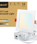 4Inch Recessed LED Lights 12 Pack Ultra Thin Square Ceiling Downlights With Junction Box 5CCT 2700K-5000K Dimmable 750LM 9W