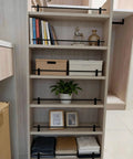 Straight Up Rock Solid Three Piece Metal Gallery Rails With Fresh Bronze Spindles And Heavy Duty Brackets For 22 Inch Replacement Shelf Guard Rods Tight Display Rack on wooden shelving with books and decorative items.