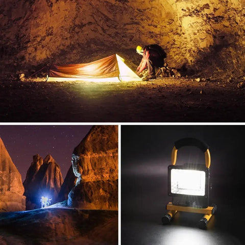 36LED 30W Work Light With Stand IP65 Waterproof Flood Light Beefy Brightness Cordless Portable Job Site Lamp illuminating campsite