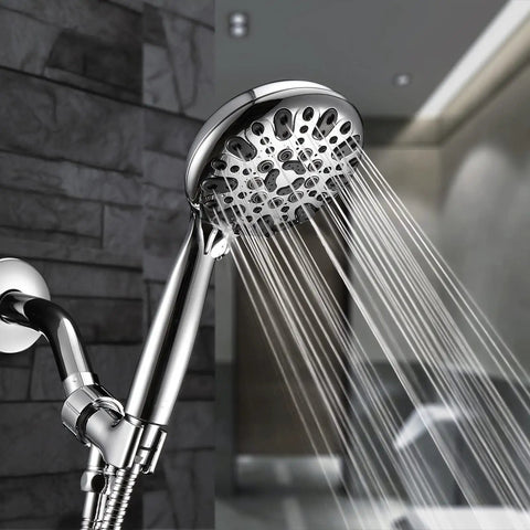 Handheld Shower Head With Six Spray Settings For High Pressure Power, Brass Swivel Ball Bracket, Extra Long Stainless Steel Hose