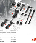 11 Piece Suspension Kit With Sway Bar Link Lower Ball Joint And Idler Arm For Chevy Silverado 1500 1999 2006 4WD And GMC Sierra 1500 1999 2006 4WD Plus Sierra 1500 Classic 2007 4WD Heavy Duty Truck Ready front-end parts laid out