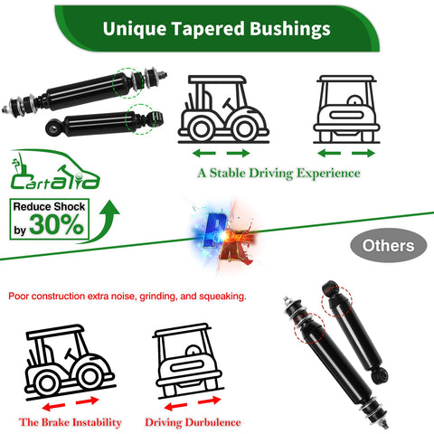 Upgraded Golf Cart Front And Rear Shock Absorber Kit For Club Car DS Precedent Tempo Lifted Models Off Road Ready Replacing OEM 1014235 1014236 1010991 1015813 For A Smoother Ride And Superior Road Feel comparison chart