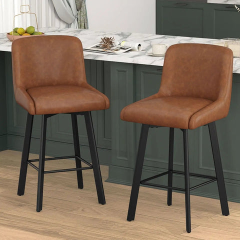 Swivel Bar Stools Set Of Three 26 Inch High Comfy Upholstered Barstools With Backs For Kitchen Island Modern Counter Height Chairs