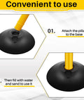 Close-up of yellow and black base assembly for the Yellow And Black Plastic Stanchion Post Set With 5 Chains And 10 S Hooks.