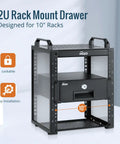 2U Rack Mount Drawer for Server Cabinet with Smooth Locking Slide, designed for 10" racks, cold rolled steel construction.