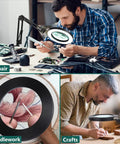 10X Magnifying Glass with Light and Stand used for close work on electronics, needlework, and crafts, with stepless dimmable LED.