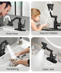 Top Shelf Stainless Steel Bathroom Sink Faucet With Slick Matte Black Finish And Full 1080 Degree Swivel Spout for washing face.
