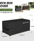 Heavy Duty Outdoor Deck Box Cover For 150 To 230 Gallon Storage 62 Inch Length 29 Inch Width 28 Inch Height Waterproof Tear Resistant 70 Percent Polyester 30 Percent PVC Rectangular Fire Pit Table Cover All Weather Black showing fit over storage box