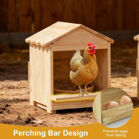 Versatile Portable Chicken Nesting Box With Detachable Ramp For Indoor Outdoor Use, Wall Mount Or Ground Setup, in use by hen