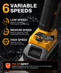 Tough As Nails Five Inch Cordless Angle Grinder Built For 20 Volt Battery Packs with six speed settings dial control for precision use.