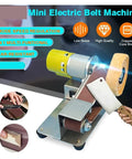 Mini Electric Belt Sander With Grinder Set Perfect For DIY Polishing And Sharpener Tasks showing 3-in-1 machine with steel base and sanding head.