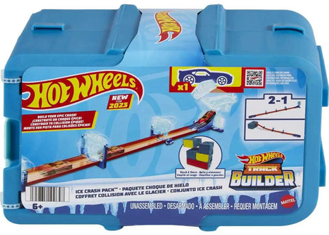 Track Builder Ice Crash Playset With One Sixty Four Scale Vehicle And Ten Component Parts In A Stackable Storage Box