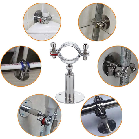 RITUIPIO 2-piece chrome pipe clamp set; 304 stainless; adjustable 30–60 mm; fits 15–19 mm OD pipe