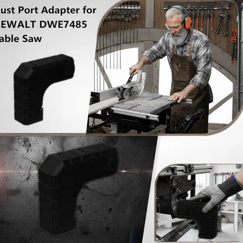 Heavy Duty 2.5 Inch Dust Port Adapter For Table Saw With Snap On Hook captures sawdust during cutting on a table saw.