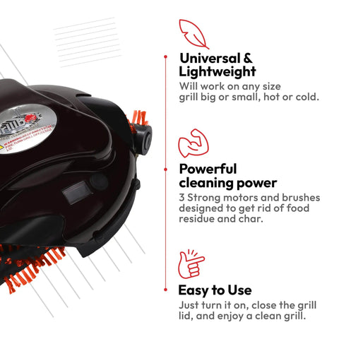 Automatic Grill Cleaning Robot Nylon Brushes Electric BBQ Cleaner Hands Off Motorized Power Cordless Rechargeable Grill Scrubber Outdoor Grills Red Case Kit in use