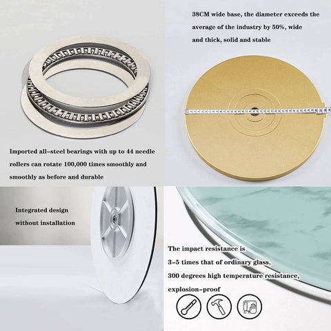 Large Lazy Susan Turntable For Dining Table And Kitchen with tempered glass and aluminum bearing details