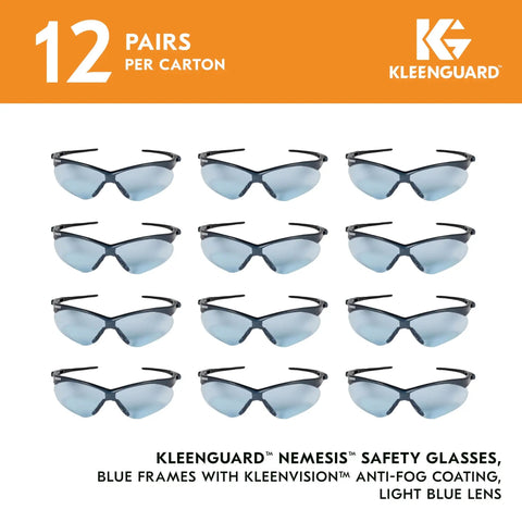 V30 Nemesis Safety Glasses With Copper Blue Shield Lenses, Anti Fog Coating, Lightweight Black Frame, Unisex Eyewear For Men And Women, Blue Tint For Low Light Clarity, 12 Pairs Per Case