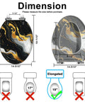 Toilet Seat Replacement Slow Close Elongated for Bathroom, black and gold design, dimensions shown, durable resin construction.