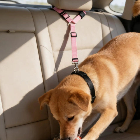 Adjustable Dog Car Seat Belt Locks Down No Sweat Heavy Duty Nylon Restraint Leash For Highway Cruising Keeps Your Best Buddy Secure During Every Road Trip Stylish Pink